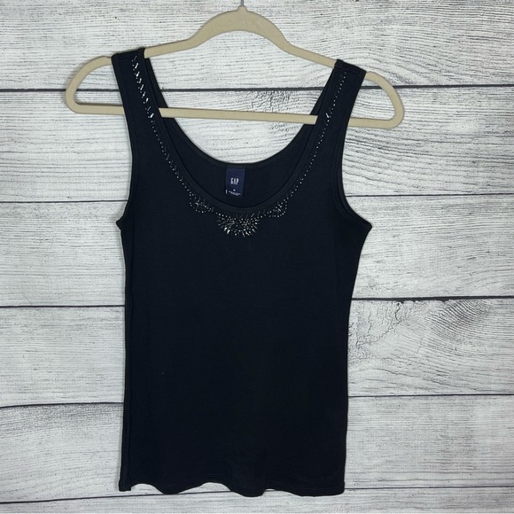 Gap Black Beaded Scoopneck Tank Top Sz M - Picture 1 of 6